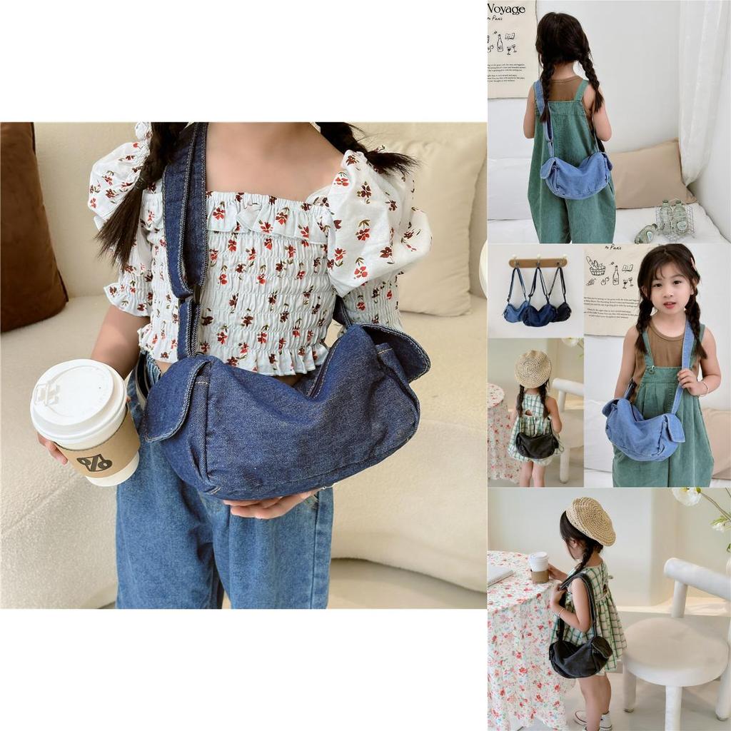 Trendy Chic Kids Shoulder Bag In Denim Material With Fun Cartoon Prints