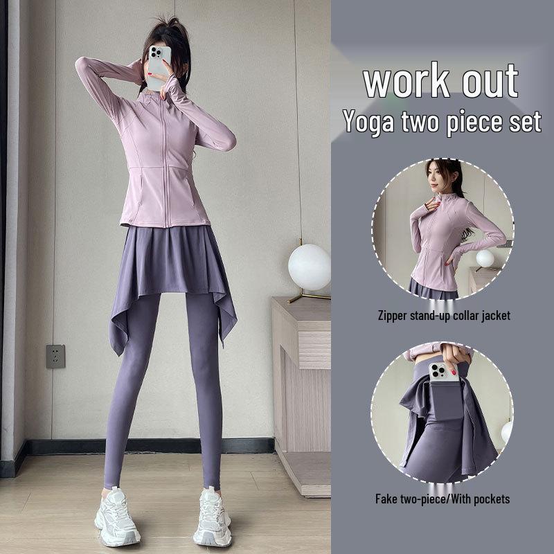 Women's Autumn 2024 Yoga and Sportswear Set: Running Jacket, Tennis/Badminton Skirt, and Fitness Pants