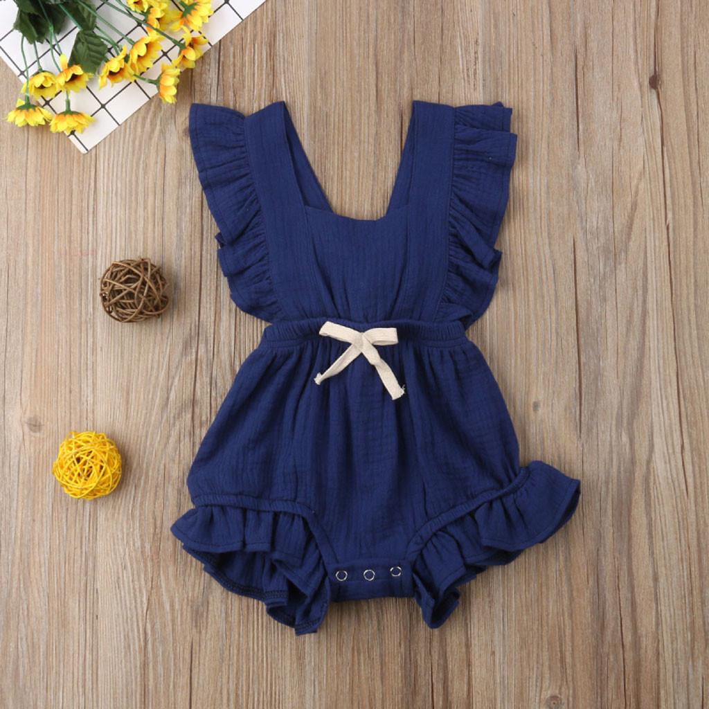 Newborn Infant Baby Girls Color Solid Ruffles Backcross Romper Bodysuit Outfits