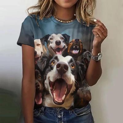 Damen T-Shirt Retro-Druck Cartoon Tier Katze Hund Alltagsmode Kurzarm Casual T-Shirt Weibliche Kleidung Top Tee