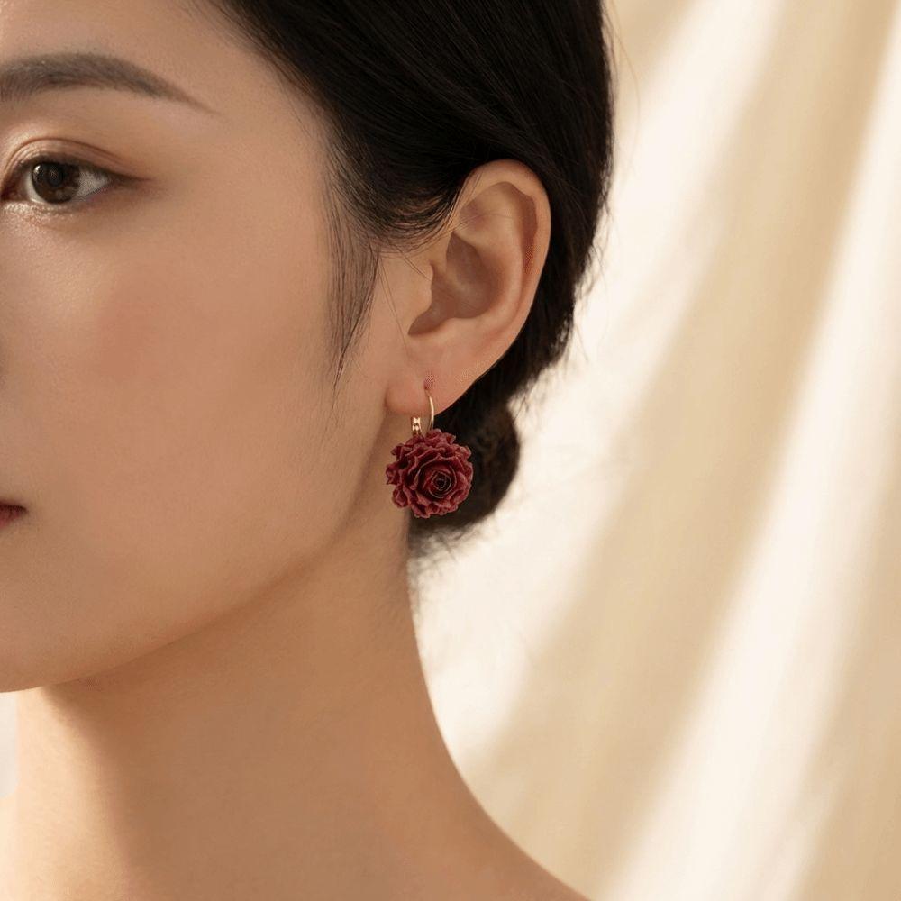 Retro Artificial Rose Earrings Resin Romantic Ear Hooks Preserved Flower Earrings Gift Giving