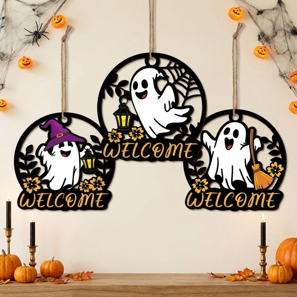 Hollow Out Halloween Ghost Door Hanger Cartoon Halloween Front Door Decor  Holiday Party