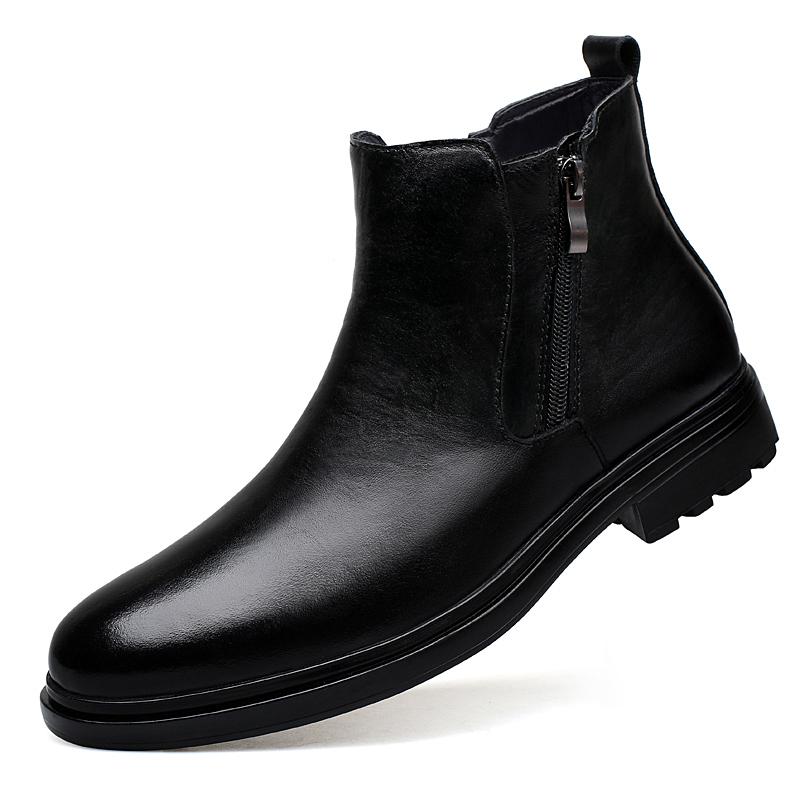 High Quality Genuine Leather Chelsea Men's Boots Pointed Low Heel Brand Men's Boots Show Business Formal High Top Leather Shoes