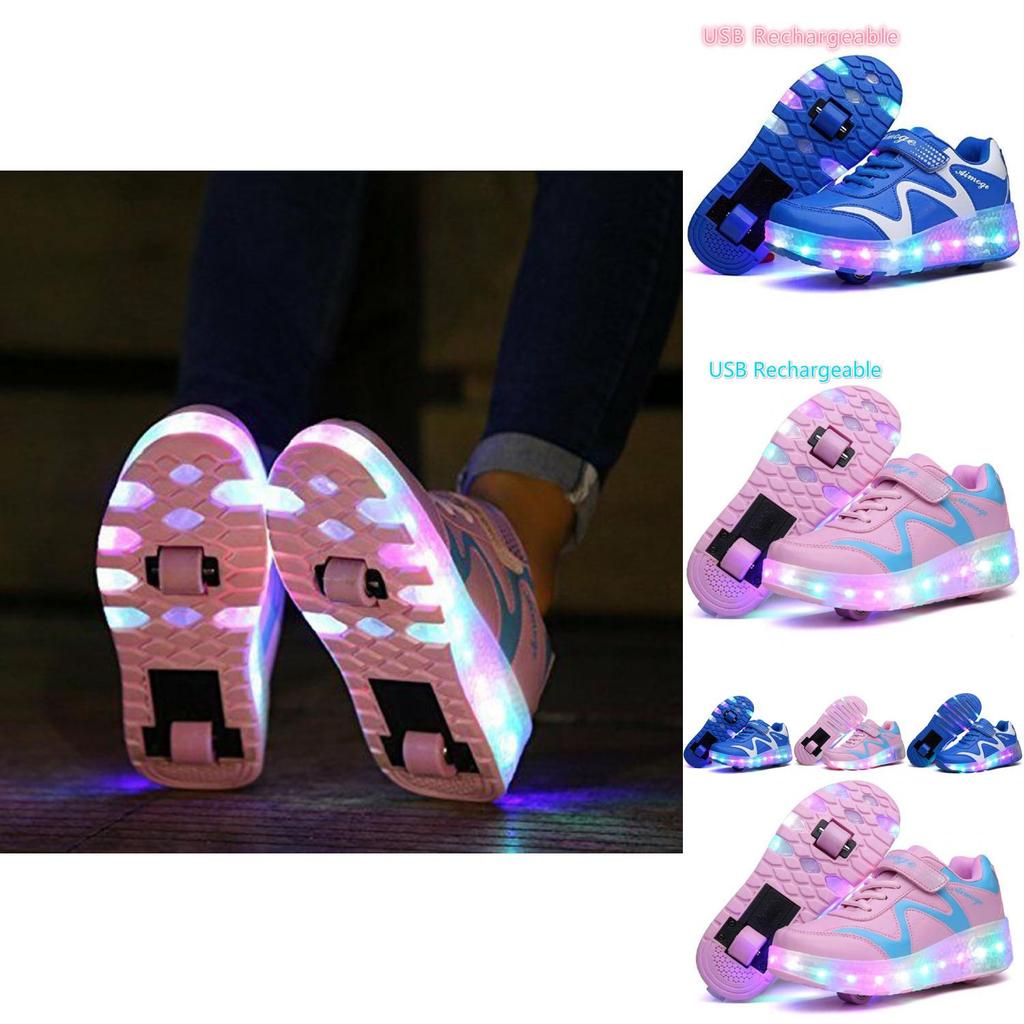 Vibrant Kids Double Wheels Light Up Roller Skates Shoes In Sporty Sneaker Style