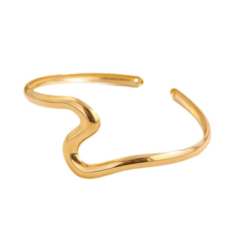 Geometric Wave Open Cuff Bracelet with Smooth Metal Finish - Irregular Fashion Style