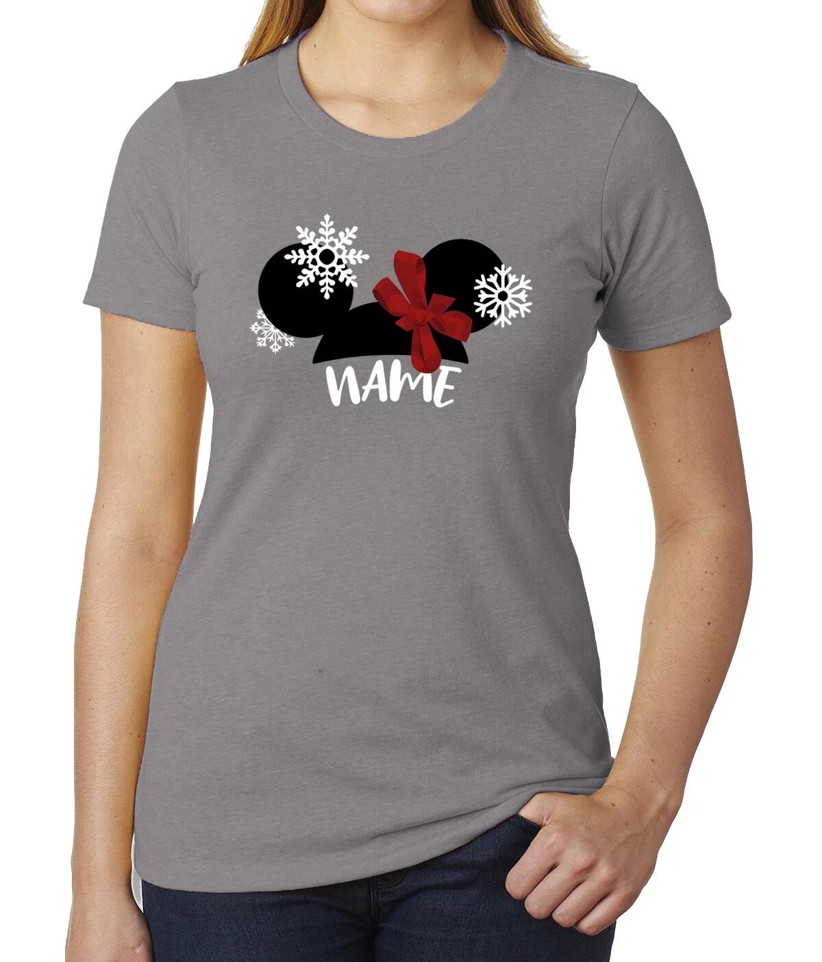 

Mickey Hat Snowflake & Bow Custom Name Woman s Shirts, Bow Mickey HaT-Shirts! 3XL