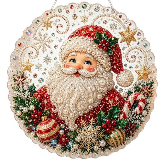 Parent Child Activity Supplies DIY Christmas Sun Catcher Kit, Faux Pearl Art Hanging Ornament, Santa Claus Festive Leisure Time Activities Xmas
