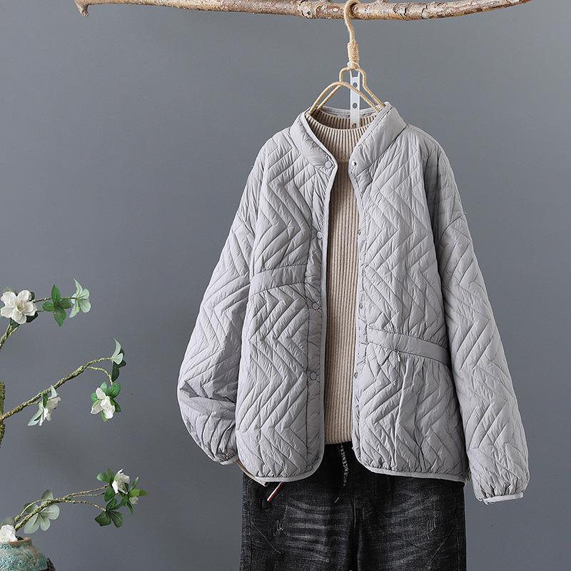 Schinteon Women Ultra Light White Duck Down Jacket Stand Collar Autumn Winter Warm Coat Vintage Loose Over Size Outwear