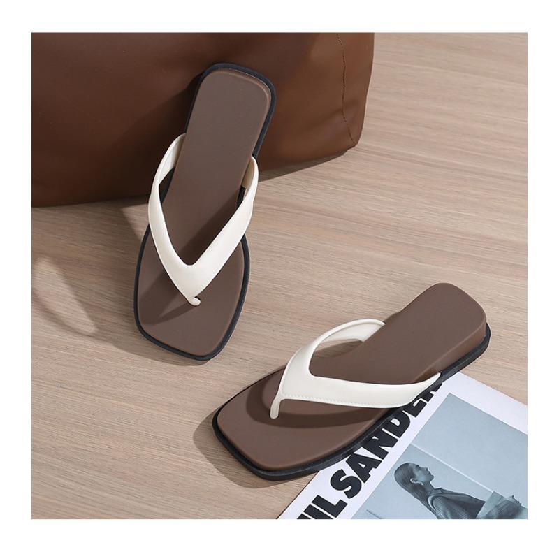 Damen Plateau-Flip-Flops mit quadratischer Zehenpartie, dicke Sohle, rutschfeste Zehentrenner-Sandalen, lässige Sommer-Strand-Slides für drinnen und draußen