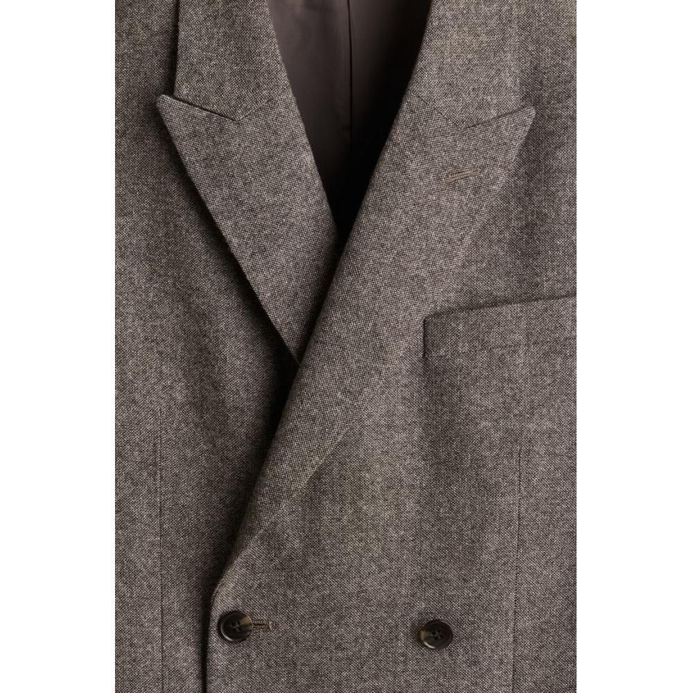 H M Regular Fit Wool Blend Double Breasted Jacket Dark Beige Melange
