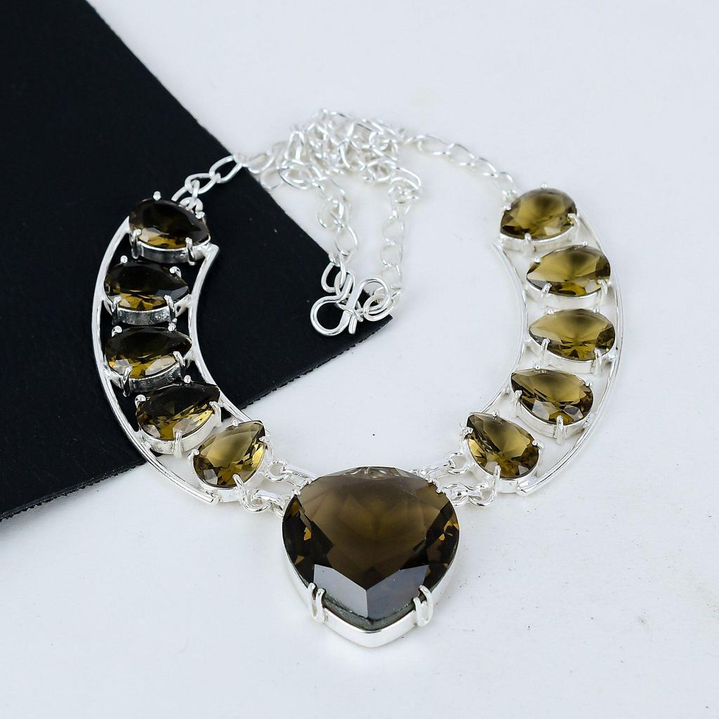 Dainty Smoky Topaz Gemstone Handmade 925 Sterling Silver Electroform Necklace, Smoky Topaz Silver For Wife Unisex Pendant Wadding Gifts