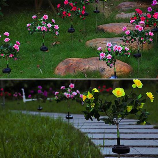 Solar Garden Bloom Light Artificial Azalea Flower Stake Lamp LED Waterproof Pathway Light for Yard Fence Patio Lawn Cemetery Decor