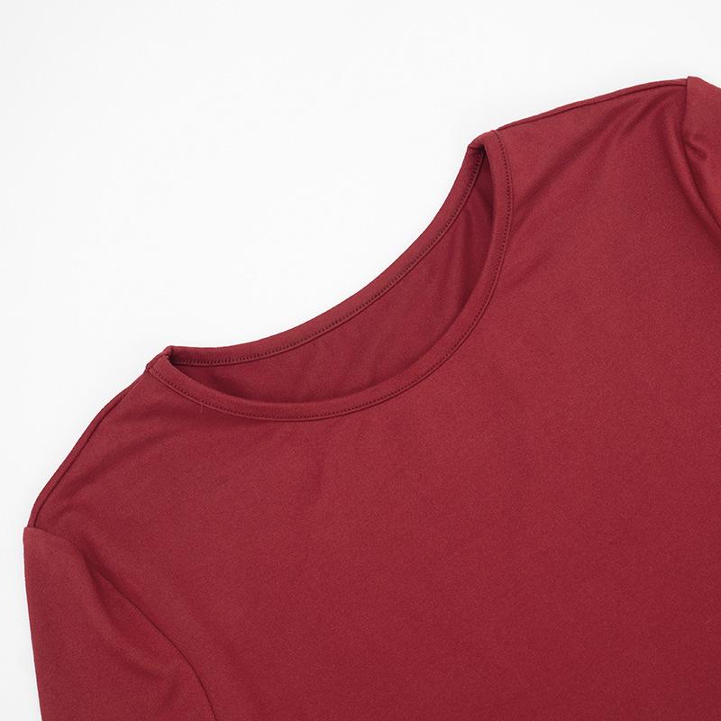 Solid Color Slim Fit Round Neck Shirred Mini Dress - European & American Women's Autumn/Winter Collection