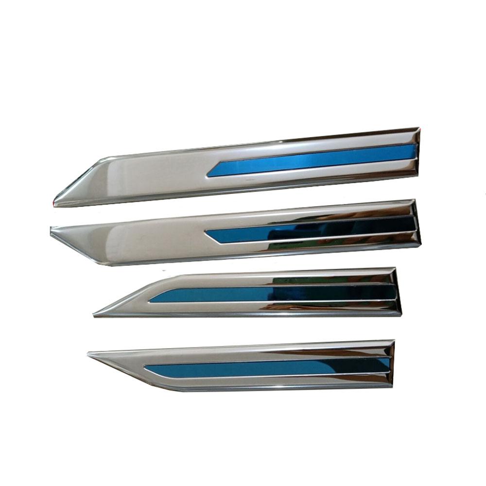 

2 pairs of universal decorative car side fender pads made of stainless steel, chrome plated, blue