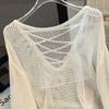 Knitted T Shirt for Women Thin Transparent Sunscreen Solid Ropa De Mujer Loose Korean Fashion Hollow Out Sexy T-shirts