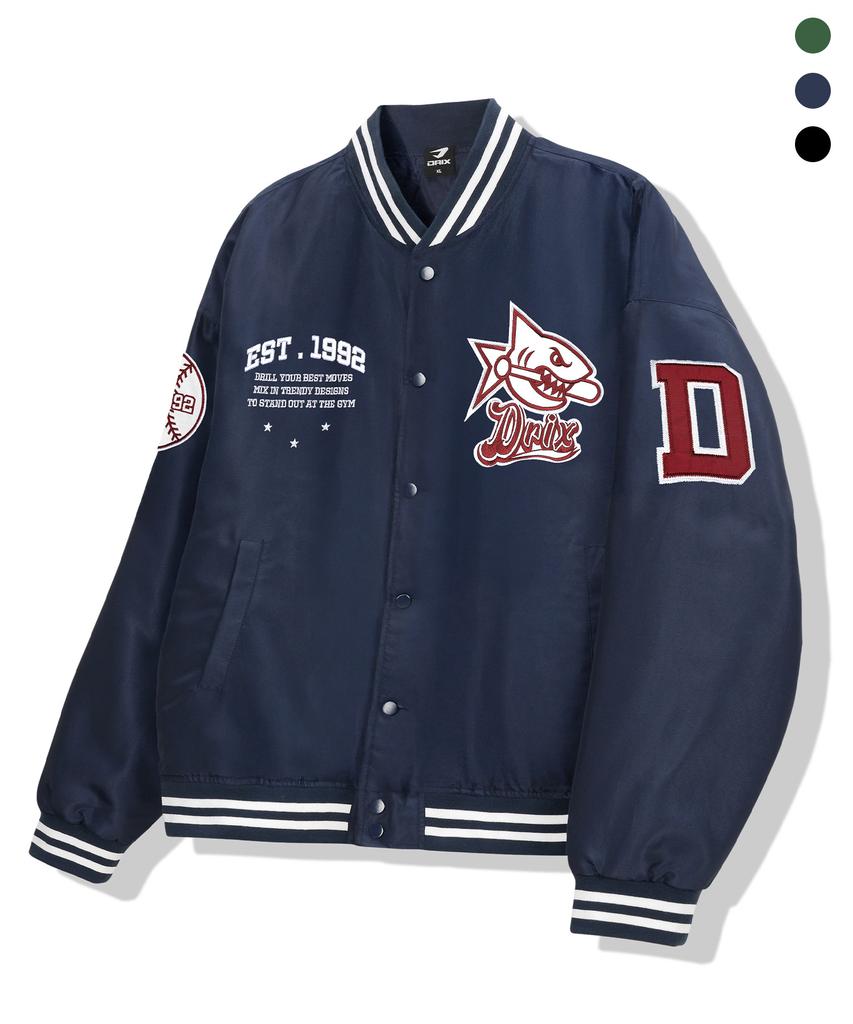 Drix Shark Logo Patched Varsity Jacket_3Color