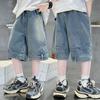 Jungen 2026 Sommer Mode Denim Capri-Shorts mit großen Taschen