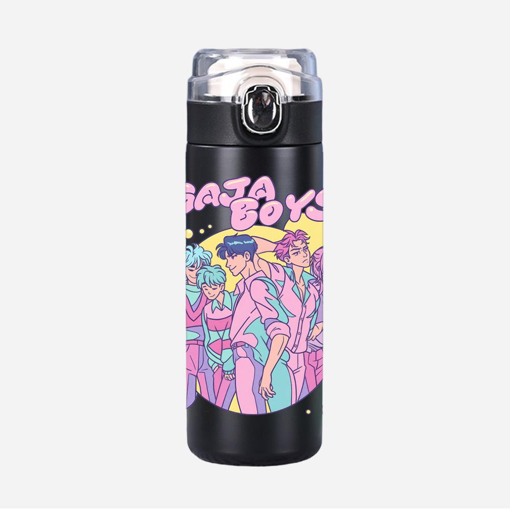 Anime K-Pop Demon Hunters Printed Thermos Cup Portable Stainless Steel 400Ml Water Bottle Leak Proof Camping Water Cup Kid Gift