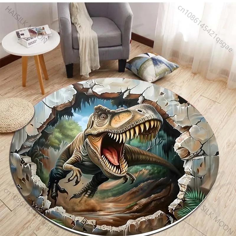 HD 3D Dinosaur Print Round Rugs for Bedroom Area Floor Mats for Kids Room Household Bath Chair Mat Carpet Living Room Home Decor