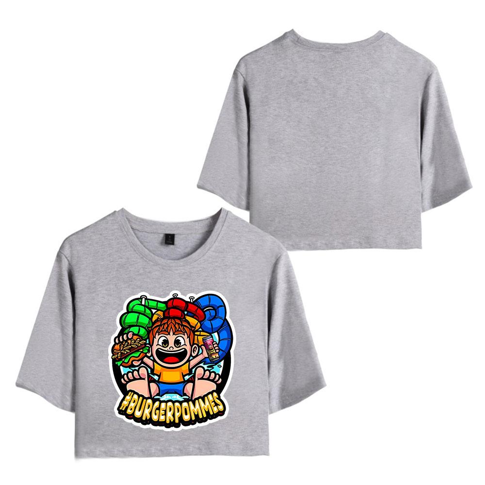 Letnia Moda Damska Seksowny Burger Frytki ICrimax Nadruk Krótki Rękaw Crop Top Zabawne Koszulki Hipster O-szycie Fajne Topki