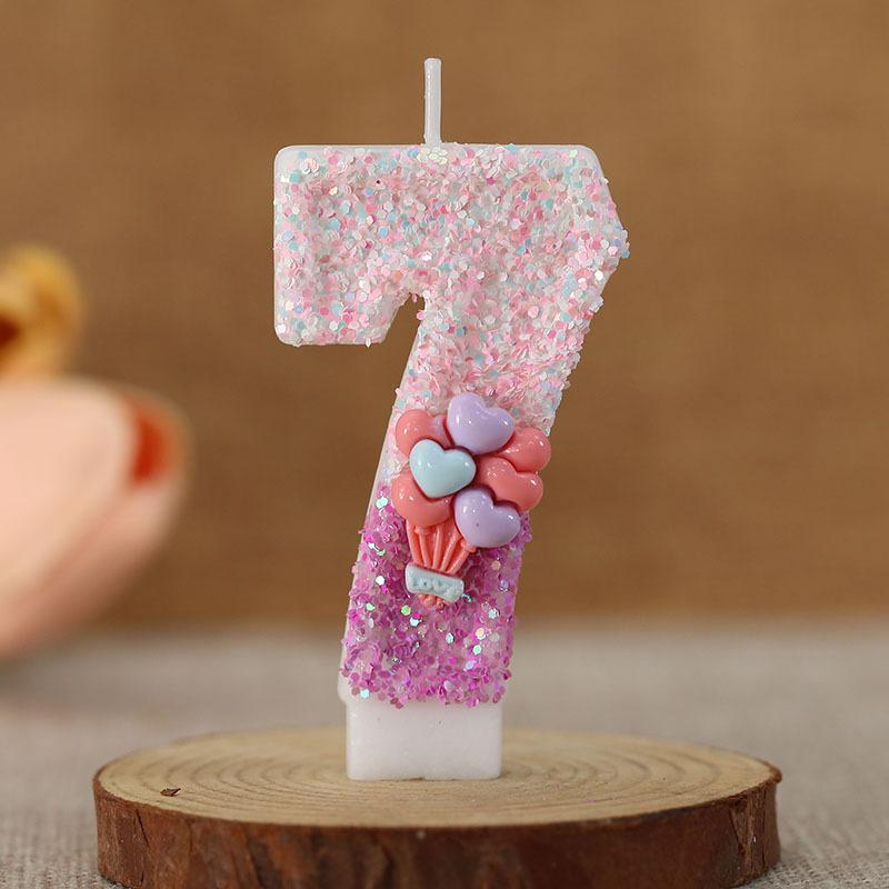 Purple Glitter 0-9 Number Candle Birthday Party Candle for Girls Cake Decoration Baby Shower Candles Balloon Design