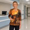 Women's V-Neck Costume with Pockets Halloween Print Side Slit 3/4 Sleeve Top for Cosplay Party