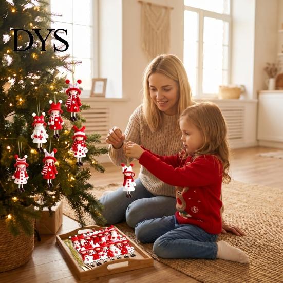 Decorative Hanging Ornaments for Shop Girl Christmas Ornaments, 2D Flat Wooden Red White Rustic Tree Holiday Figure Decoration Tree, Mantel,