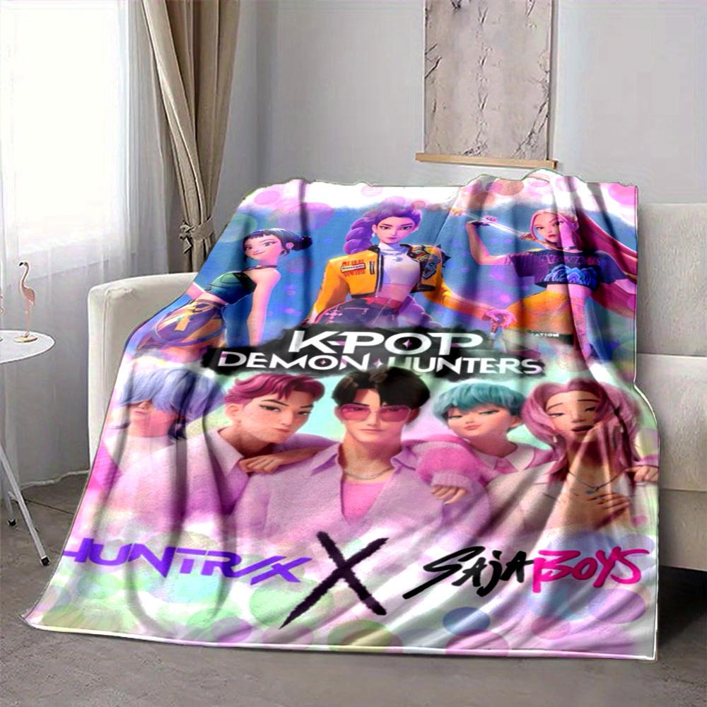 1PC KPOP Demon Hunters Blanket Lightweight Flannel Throw Blanket for Sofa, Bed, Travel, Camping, Livingroom, Office, Couch