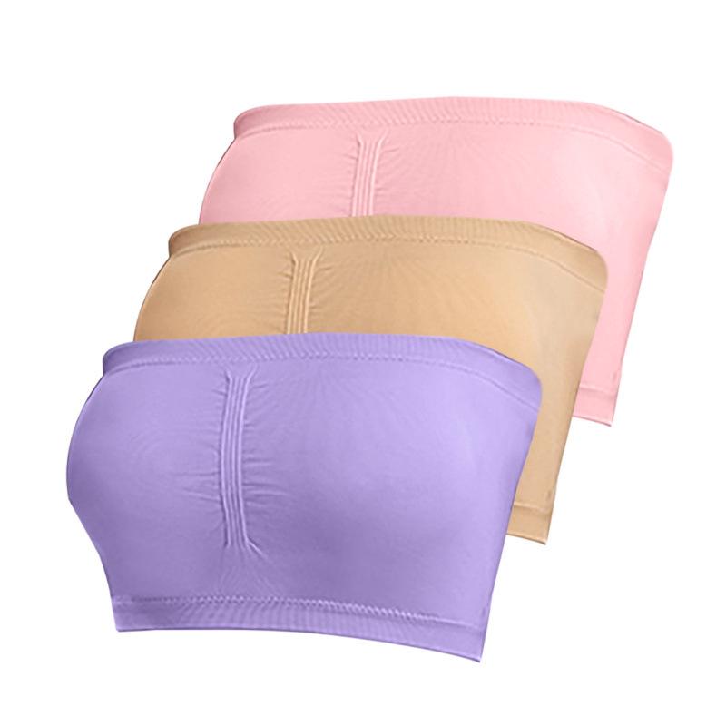 Women's Double Layer Strapless Bandeau Top with Removable Pads - One-Shoulder Bustier Style Invisible Underwear