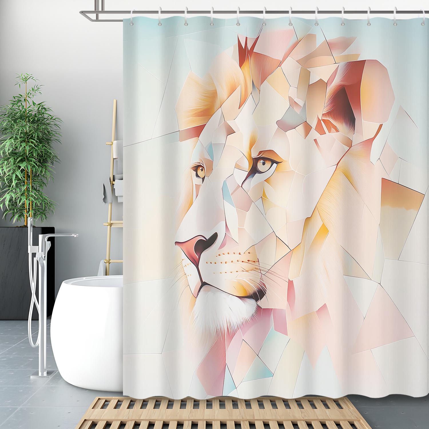 Geometric Lion Shower Curtain: Modern Artistic Design for a Stylish Bathroom W90XH180cm