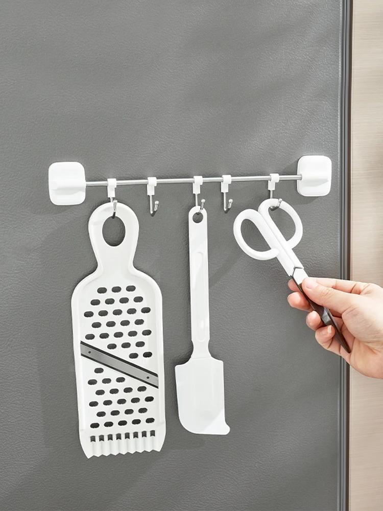 Kitchen Hook Rack Punch-Free Storage Wall Hanging Rod Magnetic Holder Kitchenware Supplies Rack Row Hook-Type Storage Rack