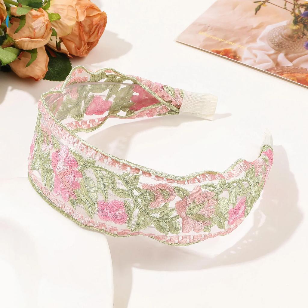 Elegant Chiffon Embroidery Flower Hairband For Women Sweet Hair Decorate Headband Hair Hoop Band Turban Fashion Hair Accessories