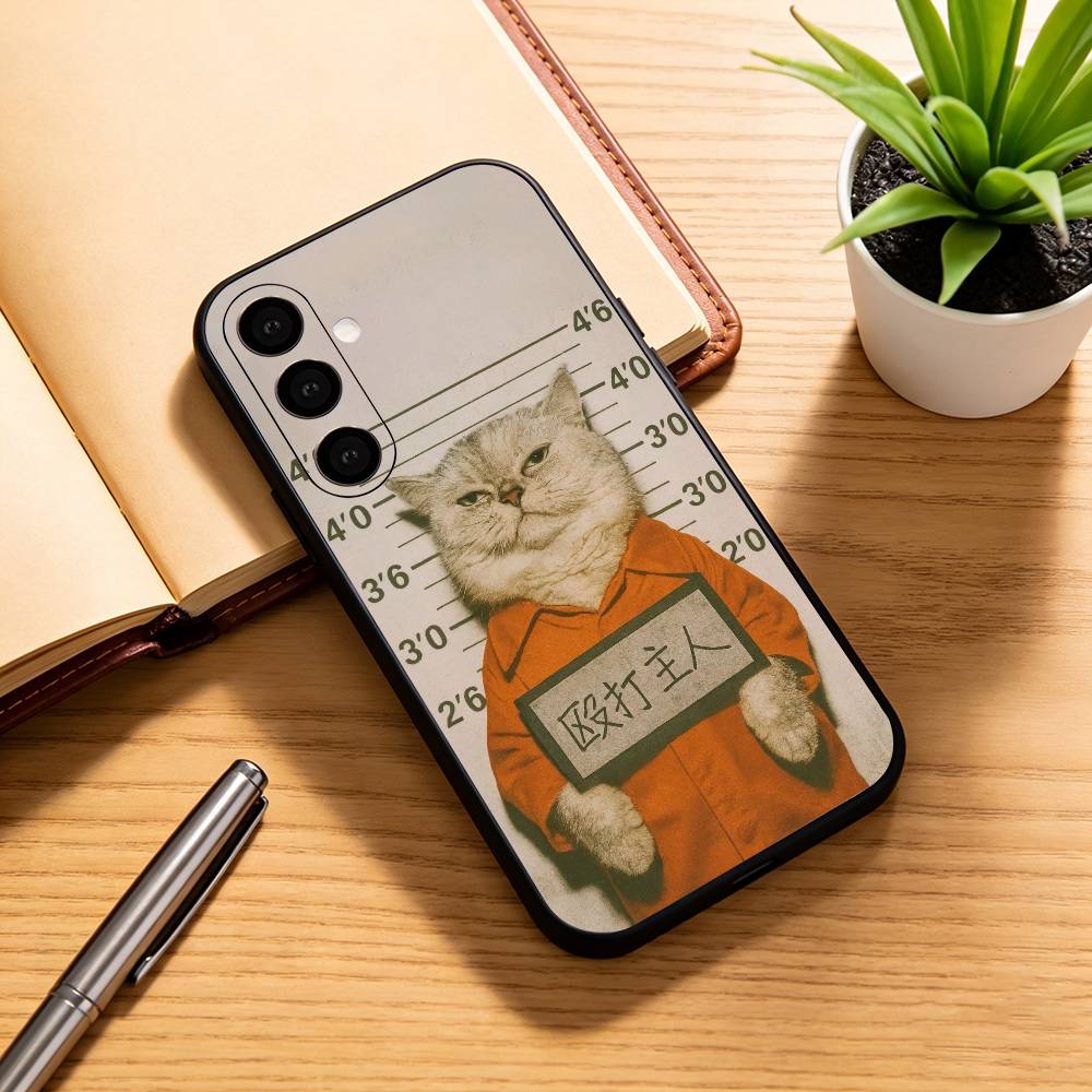 Pet Cat Funny meme Phone Case For Samsung Galaxy A73,A72,A71,A70,A53,A52,A51,Soft Silicone Black Cover