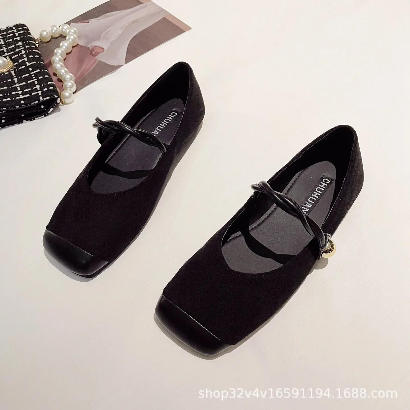 

Модная женская обувь на плоской подошве Новинка 2025 Весна Осень Квадратный носок Туфли Мэри Джейн Женские Замшевые Большие размеры Женская обувь 41-43 Лоферы Женские 43 чёрный