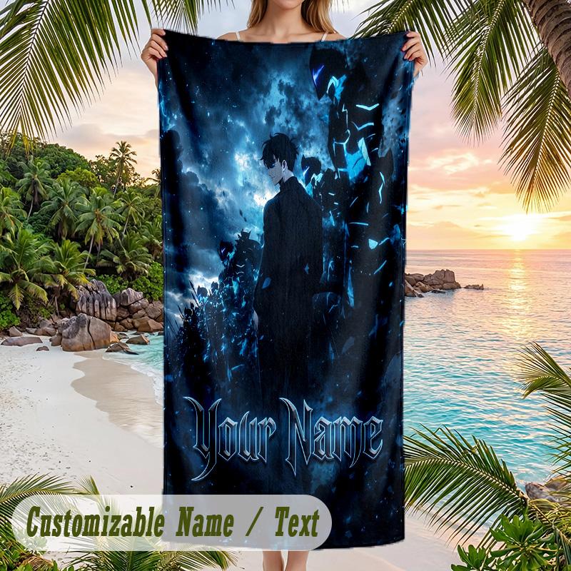 Solo Leveling Beach Towel, Personalized Custom Name Text, Quick Dry Large Absorbent Towel For Beach Pool