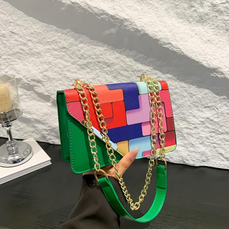 Modische Damen-Tasche mit Color-Blocking und Patchwork-Design, Karomuster, Geeignet zum Tragen über der Schulter oder als Crossbody-Tasche, Perfekt für Freizeitaktivitäten
