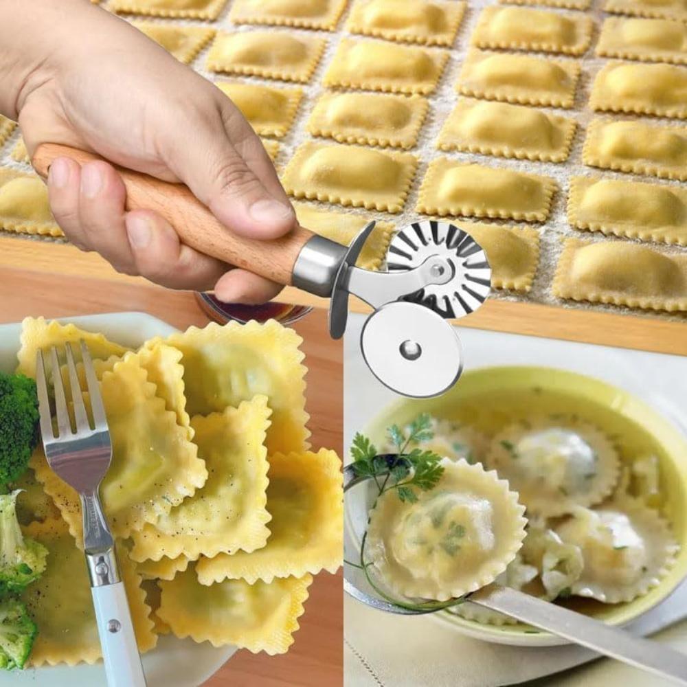 2 in 1 Biscuit Embossing Rolling Wheel Double Wheel Pasta Cutter Ravioli Mold Baking Tool