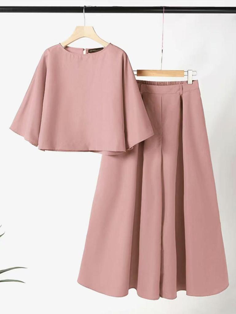 2026 Spring/Summer Women's Solid Color Short Sleeve Casual Loose Trousers Two-Piece Set
