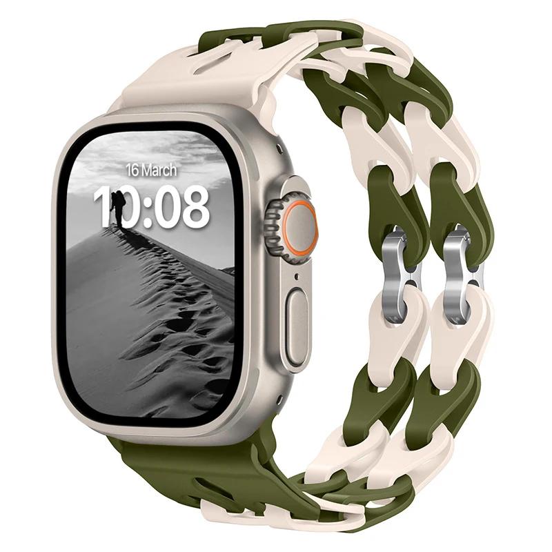 Pulseira de Silicone de Elo Duplo para Apple Watch Band Ultra 2 49mm 44mm 40mm 45mm 41mm 42mm Bracelete para Series 9 8 7 6 5 4 SE 3