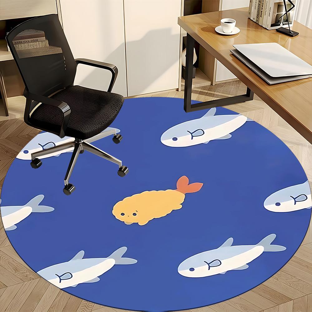 1pc Fish Ocean Office Round Area Rug, Indoor Mat Suitable ForOffice, Under Office Chairs Bedroom Living Room Home Decor, Room Decot236