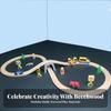 Wooden Train Set Interactive Beech Wood Railway Track Toy with Bridge Safe
