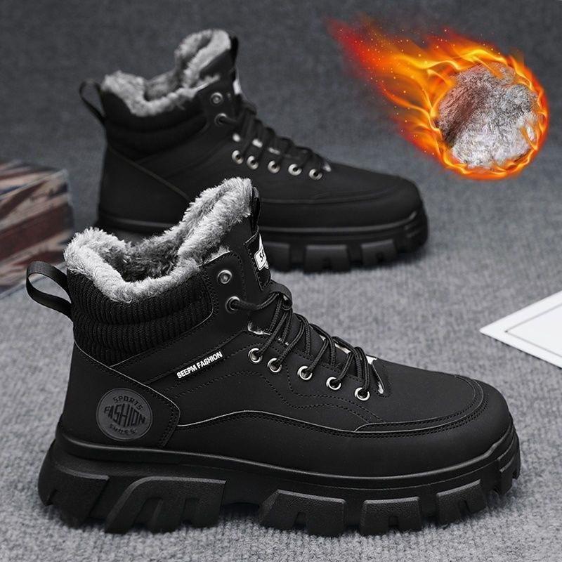 

Winter High Top Thick Men s Snow Boots Thick Soled Wear-resistant Anti Slip Ankle Boots Wide Head Outdoor Waterproof Work Shoes 44