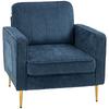 Stoffen Fauteuil met Gouden Stalen Poten, Groot Comfort, Zijvakken, voor Woonkamer, Kantoor, Slaapkamer, Blauw