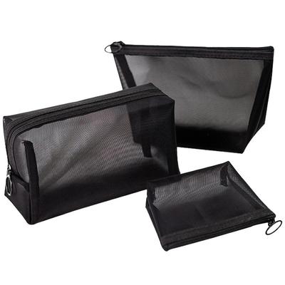 Mesh Makeup Nylon Makeup Pouch for Cosmetics and Small Portable and Multifunctional for Business Trips and Travel 3-Piece Pouch, Items, (Black)