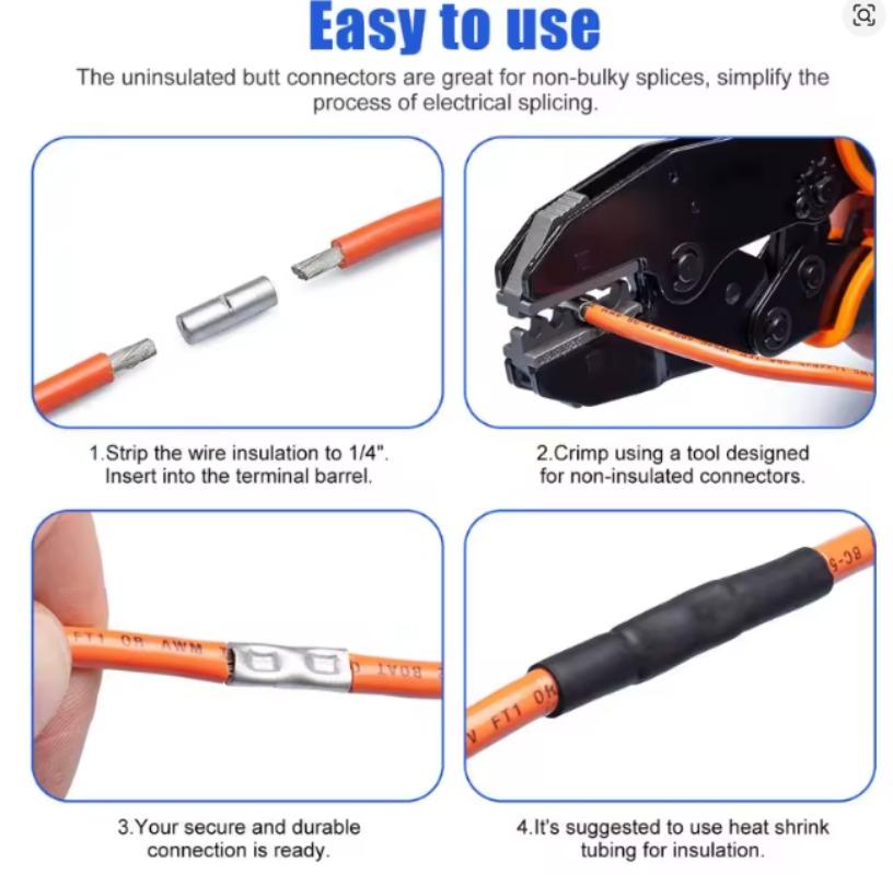 500/50 Stück Nicht isolierte Stoßverbinder 16-14 AWG Elektrische nahtlose Crimp-Terminals Blankes Kabel Batterie Lötverbinder