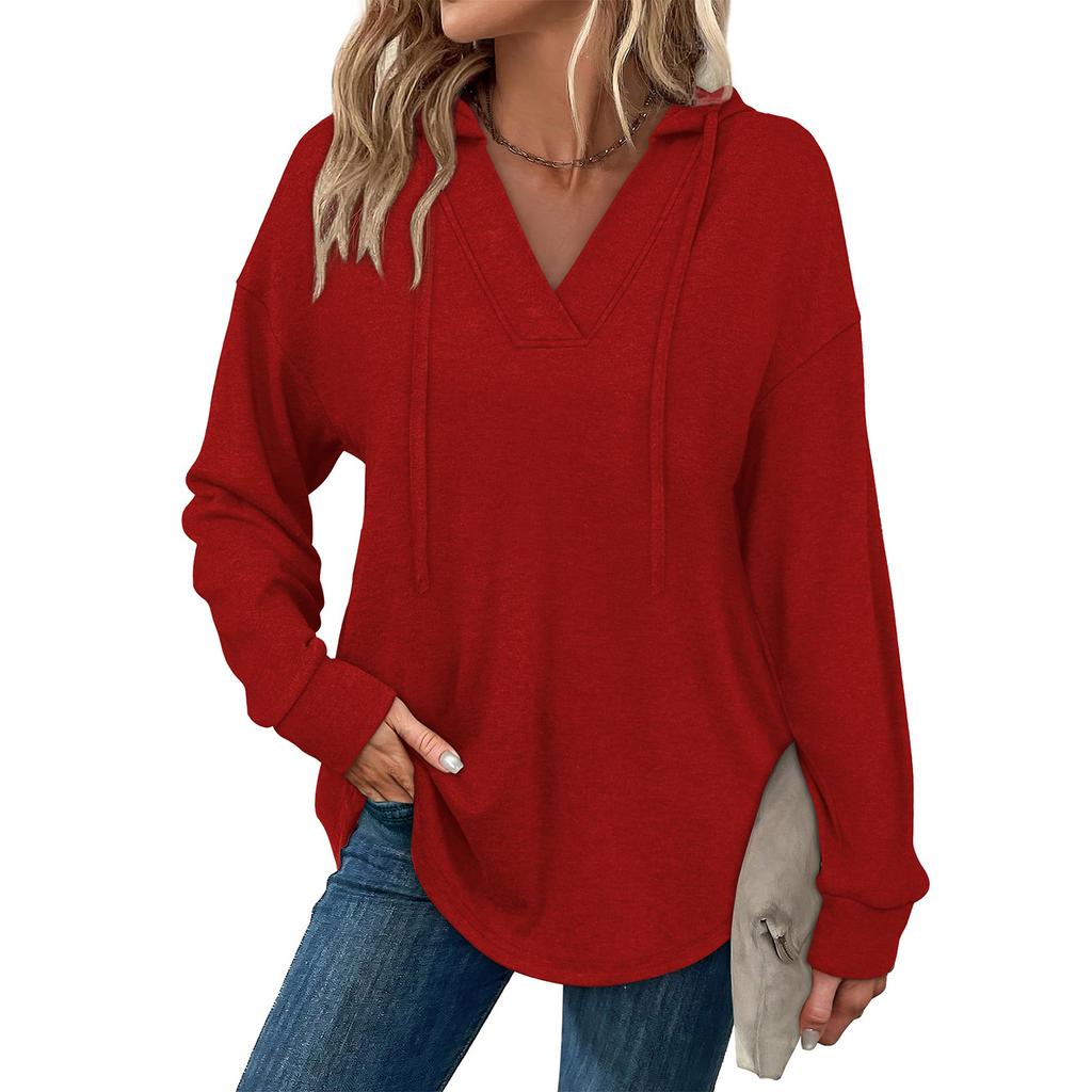 Women's Fashion Casual Hooded Drawstring Solid Color Sweatshirt