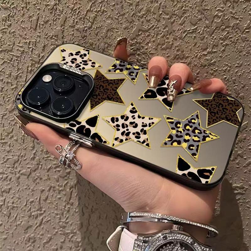 Leopard Print Stars Case for iPhone 15 Promax, 16 Pro, 14 Pro, 17