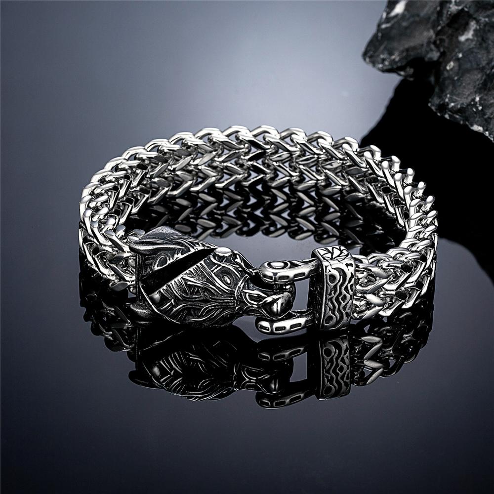 Retro Vikings Bear Norse Wolf Bracelets Men Punk Stainless Steel Mesh Chain Biker Wristband Icelandic Jewelry