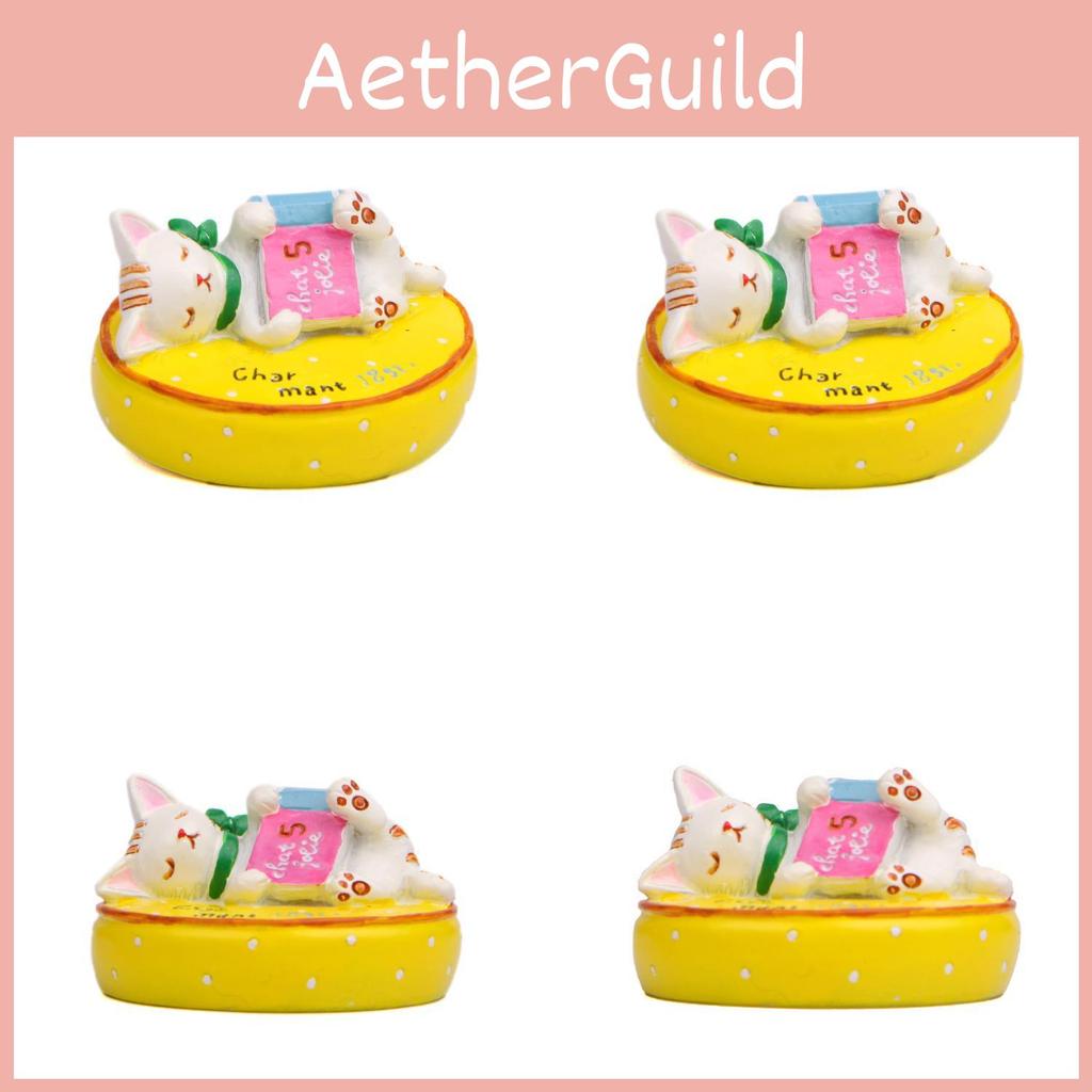 Cat On Lying A Cushion Reading A Book Resin Figurine For Living Room Decor