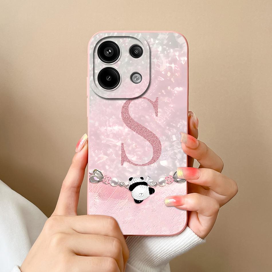 For Redmi Note 13 Pro 4G 5G Case Cute Panda Letters Back Cover For Xiaomi Redmi Note13 Pro Plus Soft Liquid Silicone Phone Cases